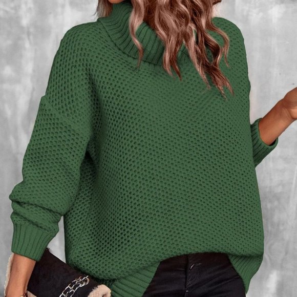 Green Preppy Womens turtleneck Sweater - Picture 2 of 5
